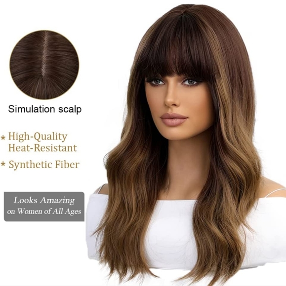 20 Inches Long Nature Curly Ombre Brown Wig - Picture 3 of 7